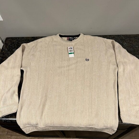 NWT Chaps Sweater Cream Mens Crewneck Large 100% Cotton NEW - Picture 1 of 9